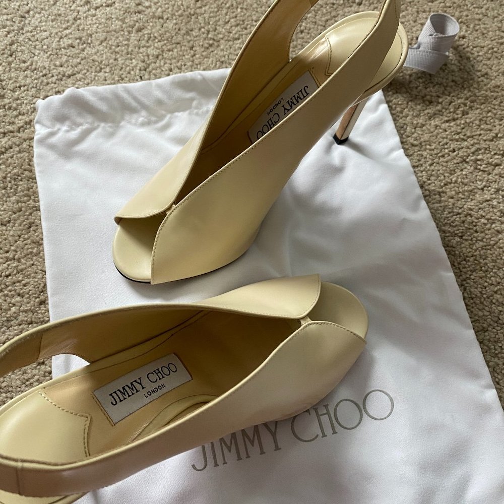 Jimmy Choo Shar Peep-Toe Liquid Leather Slingback Pumps - Like new.